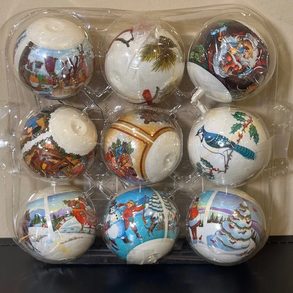 Vintage General Foam Plastics Art Collection Christmas Ornaments Set of 9 White